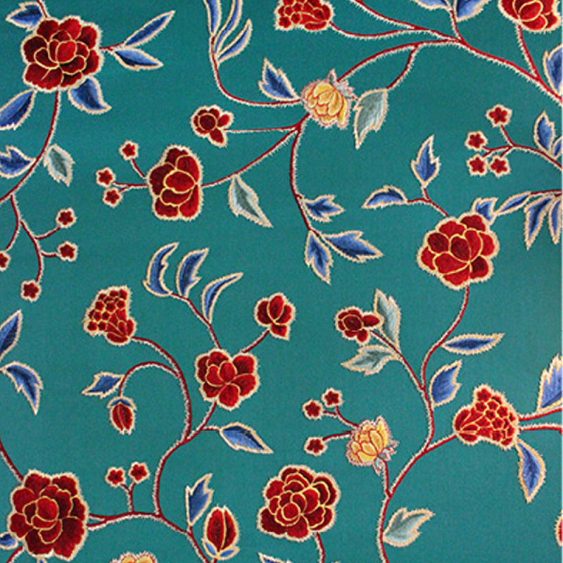 Обои с вышивкой ручной работы Flora Rio colourway on Liso Pine wool sateen Обои с вышивкой ручной работы Flora Rio colourway on Liso Pine wool sateen в Тюмени | Loft Concept