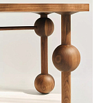 Обеденный стол деревянный с круглыми декоративными элементами на ножках Koko варинант исполнения - 1 | Loft Concept в Тюмени