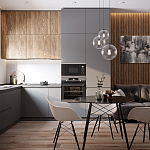 Серый матовый кухонный гарнитур с фасадом под дерево Vincens Kitchen Set варинант исполнения - 1 | Loft Concept в Тюмени