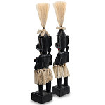 Комплект из 2-х деревянных статуэток Asmat Straw Headdress Statuettes Multicolor варинант исполнения - 4 | Loft Concept в Тюмени