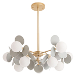 Люстра на штанге с 10-ю белым шарообразным плафоном и декоративными металлическими элементами в виде лепестков серого цвета Matisse варинант исполнения - 1 | Loft Concept в Тюмени
