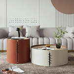 Круглый приставной стол Baxter Leather Side Table варинант исполнения - 4 | Loft Concept в Тюмени