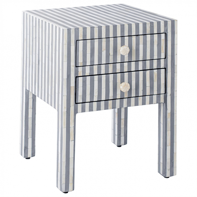 Тумбочка Indian striped Bone Inlay nightstand Белый Серый Тумбочка Indian striped Bone Inlay nightstand Белый Серый в Тюмени | Loft Concept