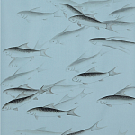 Обои ручная роспись Fishes Original colourway on Duck Egg dyed silk варинант исполнения - 1 | Loft Concept в Тюмени