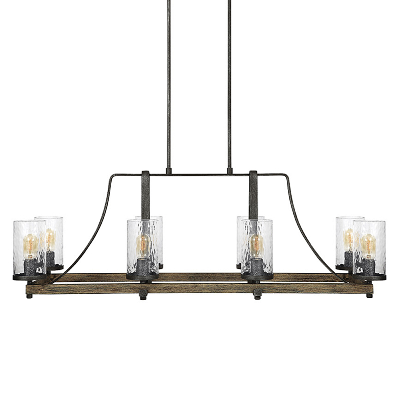 Люстра подвесная с восемью прозрачными стеклянными цилиндрическими плафонами в стиле лофт Feiss Черный Коричневый Прозрачное Стекло в Тюмени | Loft Concept 