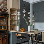 Подвесной светильник с белыми стеклянными элементами и бронзовыми вставками Высота 90 см Gabriel Scott Luna варинант исполнения - 8 | Loft Concept в Тюмени