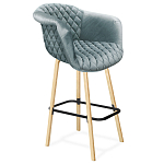 Барный стул со спинкой и мягкой обивкой с ромбами на 4-х деревянных ножках Голубой Велюр Ava Charm варинант исполнения - 1 | Loft Concept в Тюмени