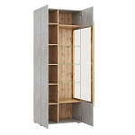 Шкаф-витрина с фасадом цвета серый бетон и стеклянными дверками Grace of Furniture варинант исполнения - 3 | Loft Concept в Тюмени