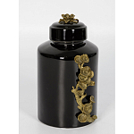 Банка с крышкой из фарфора с бронзовым цветочным элементом Eden Garden варинант исполнения - 2 | Loft Concept в Тюмени