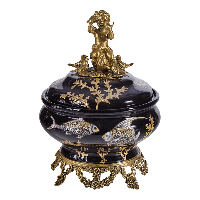 Шкатулка черного цвета с бронзовым ангелом Eden Garden Черный Бронза в Тюмени | Loft Concept 