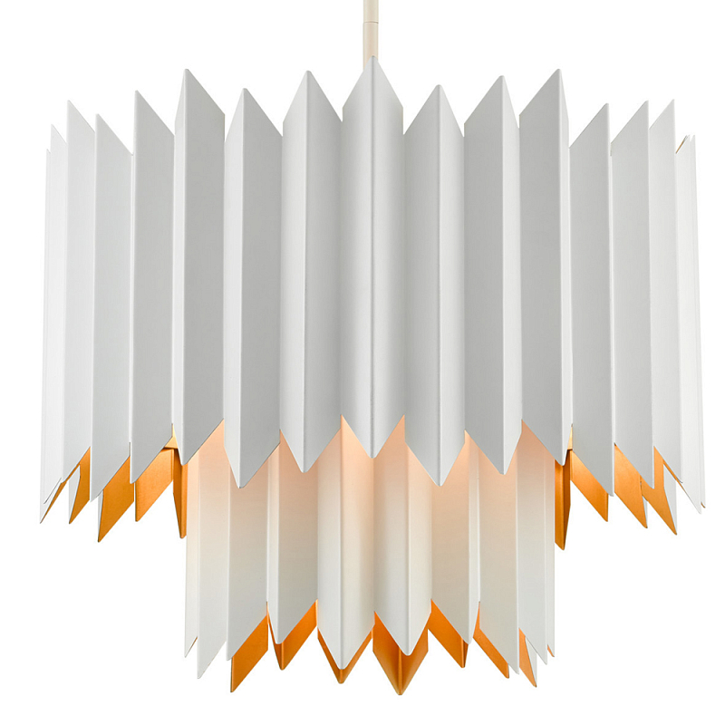 Люстра белая с гофрированным двойным абажуром Corrugated Double Lampshade Золотой Белый Люстра белая с гофрированным двойным абажуром Corrugated Double Lampshade Золотой Белый в Тюмени | Loft Concept