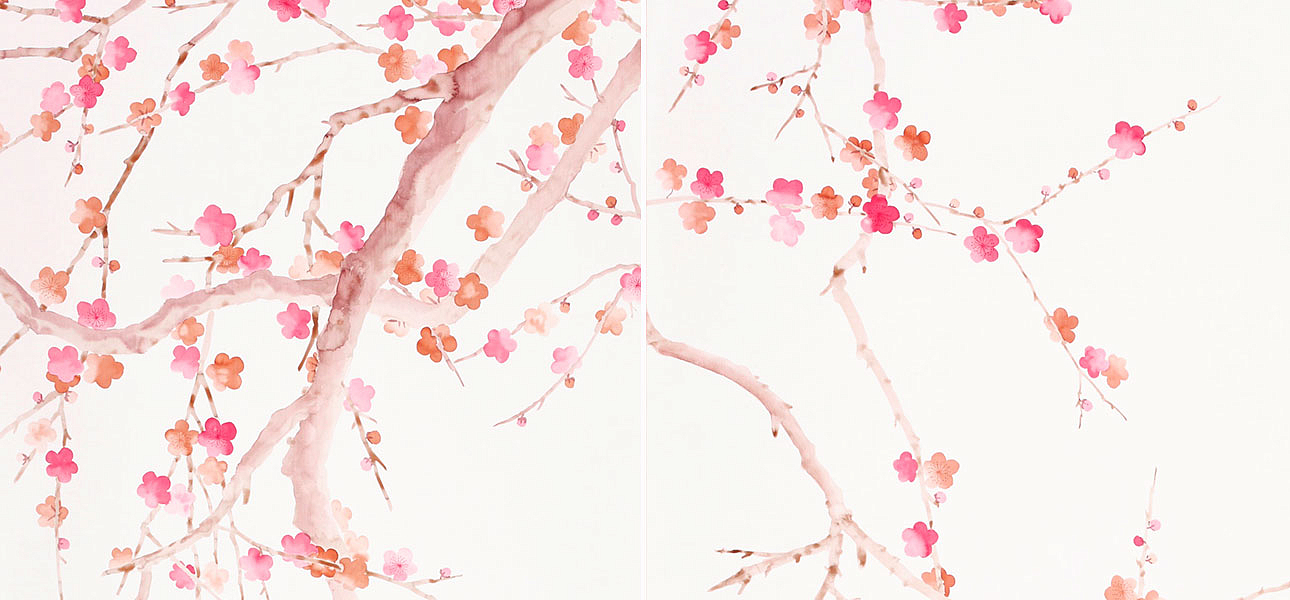 Обои ручная роспись Plum Blossom Bleached on Bleached White dyed silk Обои ручная роспись Plum Blossom Bleached on Bleached White dyed silk - Loft-Concept в Тюмени