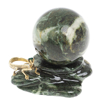 Шар с декором в виде бронзовой ящерицы на подставке из натурального камня Змеевик Natural Stone Spheres 4.5 см варинант исполнения - 1 | Loft Concept в Тюмени