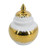 Ваза белая с крышкой и золотистыми фрагментами 24 см Chinoiserie Ceramics варинант исполнения - 1 | Loft Concept в Тюмени