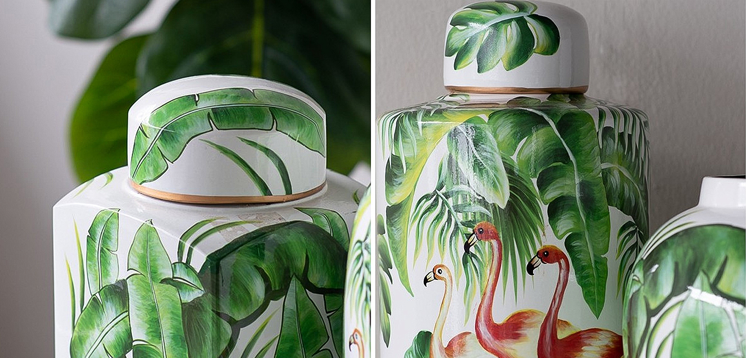 Ваза с крышкой Three Flamingos Green White Vase Ваза с крышкой Three Flamingos Green White Vase - Loft-Concept в Тюмени