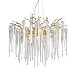 Люстра золотого цвета с декоративными ветками и длинными прозрачными стеклянными подвесами в форме сосулек Droplet Chandelier варинант исполнения - 1 | Loft Concept в Тюмени