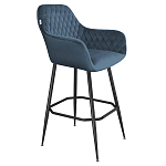 Барный стул со спинкой и подлокотниками на 4-х металлических ножках Douglas Rhombus Синий Велюр варинант исполнения - 1 | Loft Concept в Тюмени