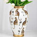 Ваза белая овальная с рисунком леопардов и золотыми акцентами LEOPARD Collection варинант исполнения - 2 | Loft Concept в Тюмени