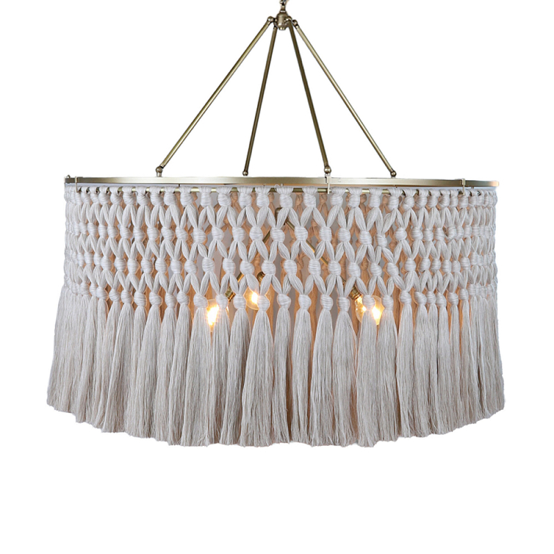 Люстра круглая плетеная с бахромой Wicker Tassel Chandelier Молочный в Тюмени | Loft Concept 