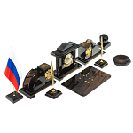 Настольный письменный набор с часами из природного камня обсидиана National Еmblem варинант исполнения - 2 | Loft Concept в Тюмени