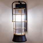 Настенный фонарь цилиндрической формы с рифленым стеклом в золотом каркасе на черном прямоугольном основании Eurofase варинант исполнения - 10 | Loft Concept в Тюмени