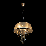 Люстра подвесная круглая с тканевым полупрозрачным абажуром и подвесками 4 лампы Gilded Elegance варинант исполнения - 3 | Loft Concept в Тюмени