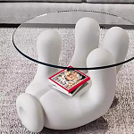 Дизайнерский журнальный стол с круглой прозрачной столешницей на белом фигурном основании Luqak варинант исполнения - 2 | Loft Concept в Тюмени