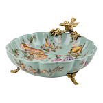 Блюдо из голубого фарфора с бронзовой птичкой Blue Garden варинант исполнения - 1 | Loft Concept в Тюмени