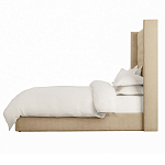Кровать двуспальная бежевая с основанием из массива дерева с мягким изголовьем Flax Beds варинант исполнения - 2 | Loft Concept в Тюмени