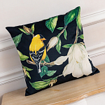 Декоративная подушка чёрная с изображением птиц и цветов Blooming Birds варинант исполнения - 2 | Loft Concept в Тюмени