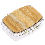 Таблетница карманная прямоугольная с 2-мя отделениями с зеркалом и накладкой из натурального камня Оникс Silver Stone Pillboxes варинант исполнения - 1 | Loft Concept в Тюмени