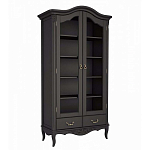 Шкаф книжный черный из массива бука со стеклянными дверцами и 5-ю полками Black Provence варинант исполнения - 1 | Loft Concept в Тюмени