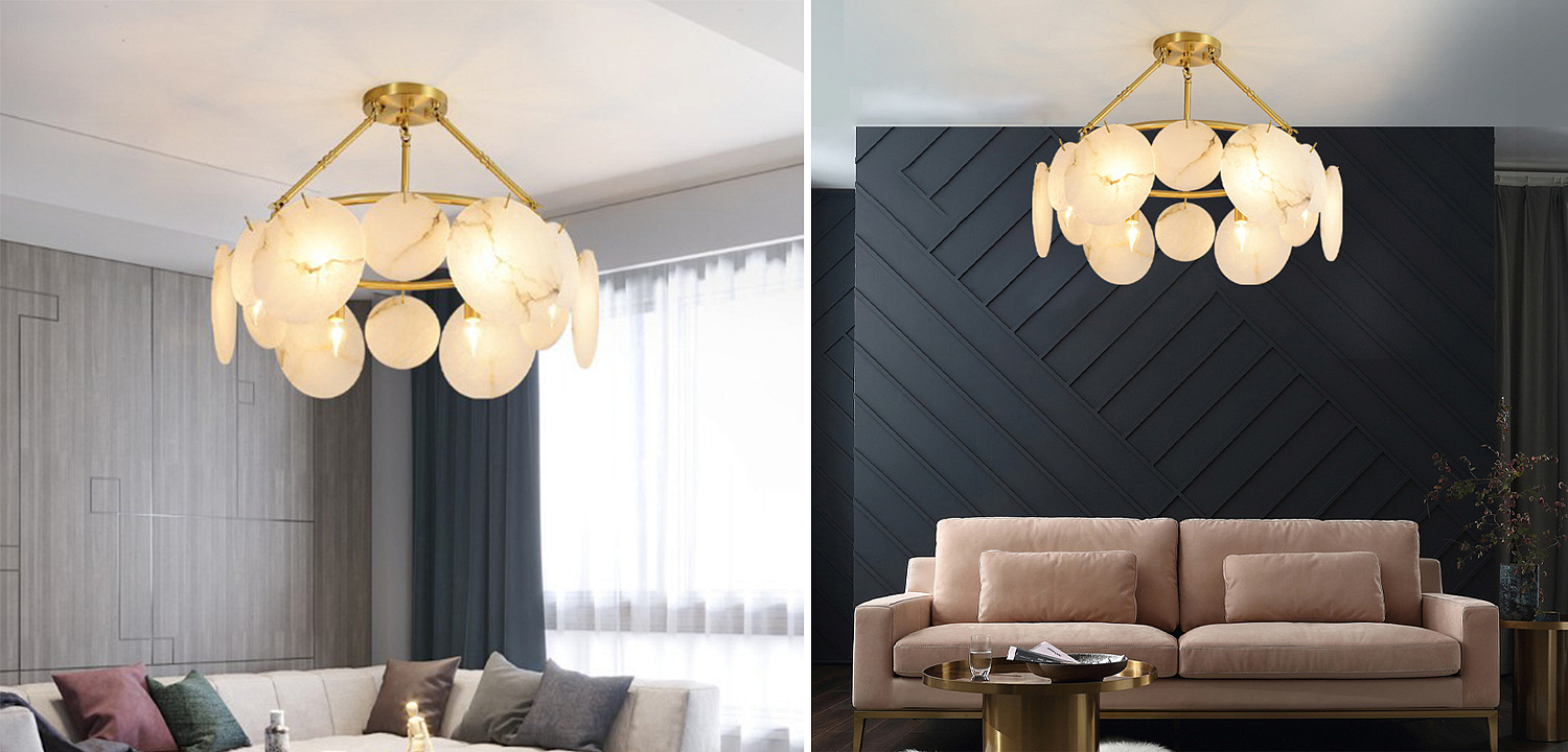 Дизайнерская люстра с круглыми мраморными подвесами Round Marble Pendants Дизайнерская люстра с круглыми мраморными подвесами Round Marble Pendants - Loft-Concept в Тюмени