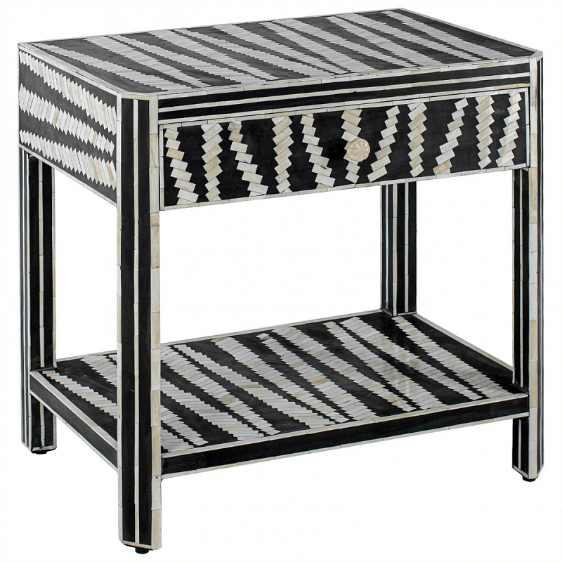 Тумбочка Black&white Indian Bone Inlay nightstand Черно-белый Тумбочка Black&white Indian Bone Inlay nightstand Черно-белый в Тюмени | Loft Concept