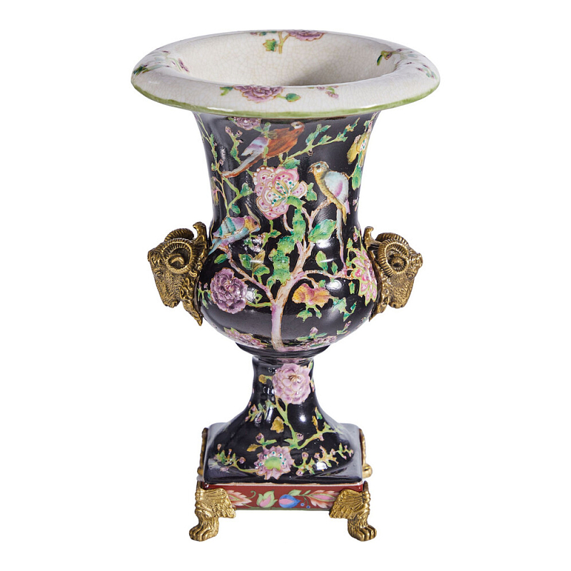 Ваза черная с овнами из фарфора с бронзовыми элементами Bronze Aries Бронза Мульти в Тюмени | Loft Concept 