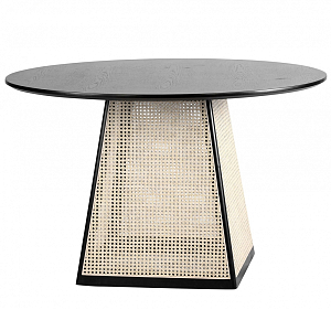 Обеденный стол с круглой чёрной столешницей и плетёным основанием Savanna Round Table