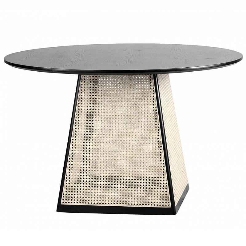Обеденный стол с круглой чёрной столешницей и плетёным основанием Savanna Round Table Черный Бежевый Обеденный стол с круглой чёрной столешницей и плетёным основанием Savanna Round Table Черный Бежевый в Тюмени | Loft Concept