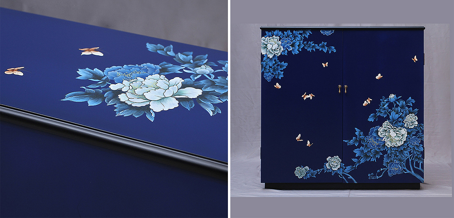 Синий Комод в Китайском стиле ручная роспись Цветы и Бабочки Flowers and Butterflies Blue chest Синий Комод в Китайском стиле ручная роспись Цветы и Бабочки Flowers and Butterflies Blue chest - Loft-Concept в Тюмени
