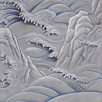 Обои ручная роспись Matsushima Waves Hokusai on Gun Metal dyed silk варинант исполнения - 2 | Loft Concept в Тюмени