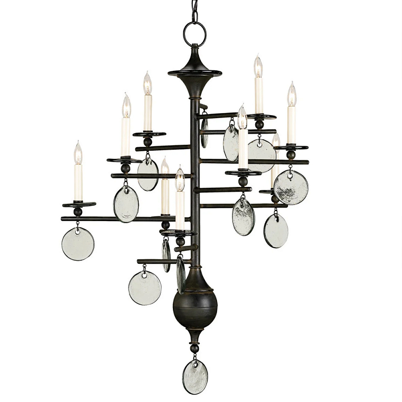 Люстра линейная с круглыми прозрачными подвесками Vertical Rectangular Chandelier Черный Прозрачный в Тюмени | Loft Concept 