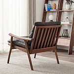 Кресло c каркасом из массива дерева и мягкой кожаной обивкой Walnut Armchair варинант исполнения - 4 | Loft Concept в Тюмени