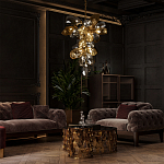 Люстра подвесная вытянутой формы с плафонами из стекла и металла с тремя вертикальными подвесками Gilded Mirage  варинант исполнения - 9 | Loft Concept в Тюмени