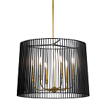 Люстра цвета латунь с 6-ю лампами свечами внутри цилиндрического абажура из черных металлических реек Kichler варинант исполнения - 1 | Loft Concept в Тюмени