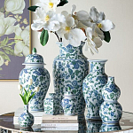 Ваза с крышкой и зелено-голубым рисунком на белом фоне 51 см Blue & White Ornament варинант исполнения - 6 | Loft Concept в Тюмени