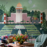 Обои ручная роспись Mahal Garden Original colourway on blue painted Xuan paper варинант исполнения - 1 | Loft Concept в Тюмени