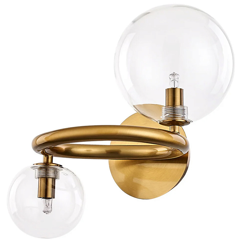 Бра с 2-мя стеклянными сферическими плафонами Arco Wall Lamp Прозрачное Стекло Золотой Бра с 2-мя стеклянными сферическими плафонами Arco Wall Lamp Прозрачное Стекло Золотой в Тюмени | Loft Concept