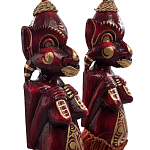 Комплект из 2-х деревянных статуэток Asmat Red Straw Headdress Statuettes Red Gold варинант исполнения - 3 | Loft Concept в Тюмени