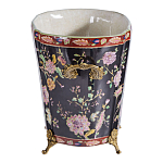 Кашпо из фарфора черная с цветочной росписью и бронзовой стрекозой Spring Garden варинант исполнения - 2 | Loft Concept в Тюмени