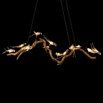 Люстра подвесная линейная с прозрачными стеклянными птичками на ветвях Serip Voa варинант исполнения - 7 | Loft Concept в Тюмени