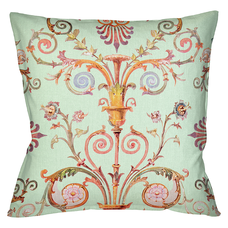 Декоративная подушка светло-зеленая с растительным орнаментом Raffael Floral Green Cushion Салатовый Мульти Декоративная подушка светло-зеленая с растительным орнаментом Raffael Floral Green Cushion Салатовый Мульти в Тюмени | Loft Concept